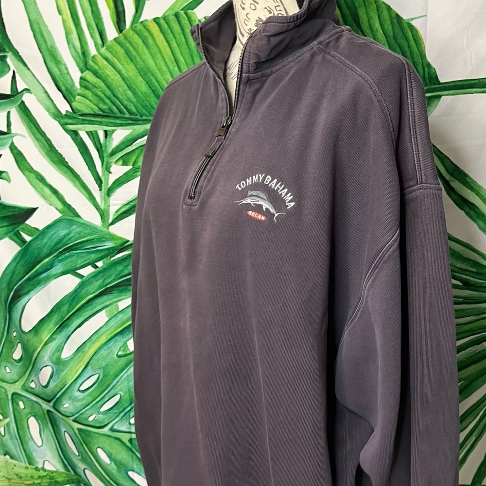 Tommy Bahama XL Dark Bluish Grey 1/4 Zip Coastal Preppy Nautical Fall Sweatshirt